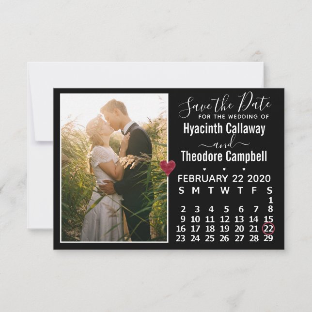 Wedding Save the Date February 2020 Calendar Photo (Front)