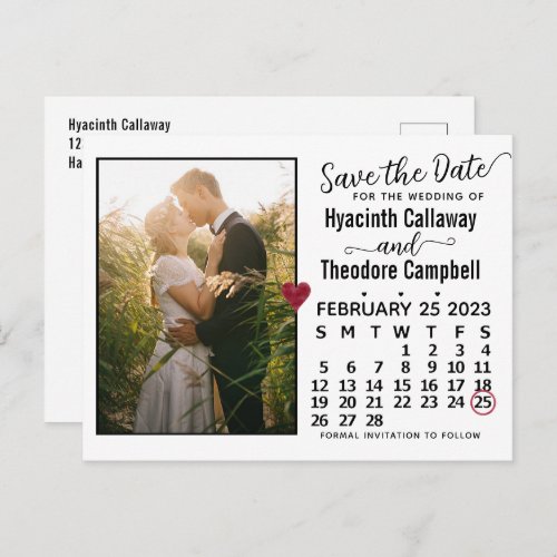 Wedding Save the Date February 2023 Calendar Photo Invitation Postcard