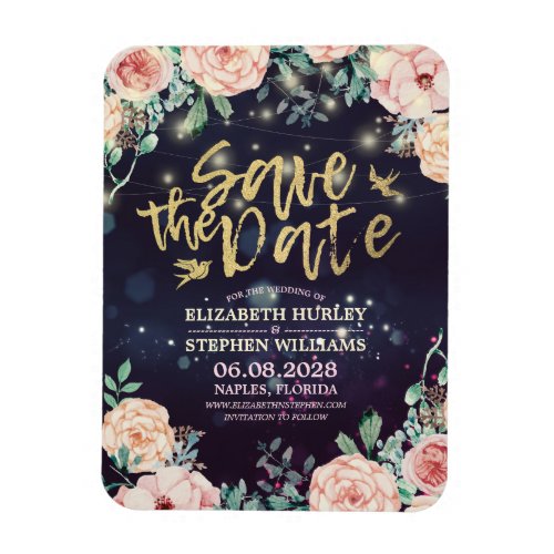 Wedding Save The Date Floral Purple Sparkle Lights Magnet