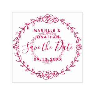 Wedding Save the Date Floral Rose Vine Circular Self-inking Stamp