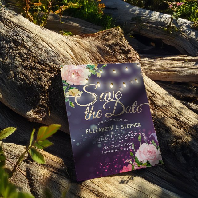 Wedding Save The Date Floral String Lights Purple (Creator Uploaded)