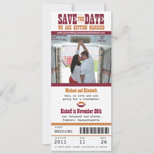 Wedding Save the Date Football Ticket