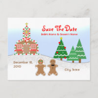 Wedding Save The Date - Gingerbread Church Scene Announcement Postcard