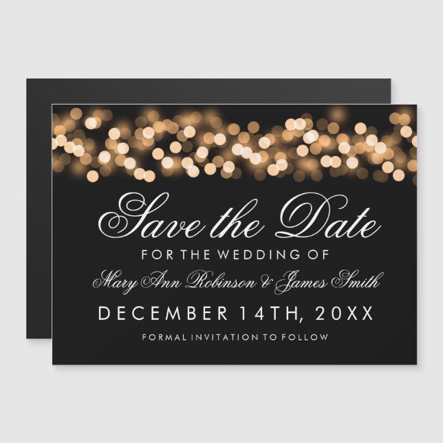Wedding Save The Date Gold Hollywood Glam Magnetic Invitation (Front/Back)