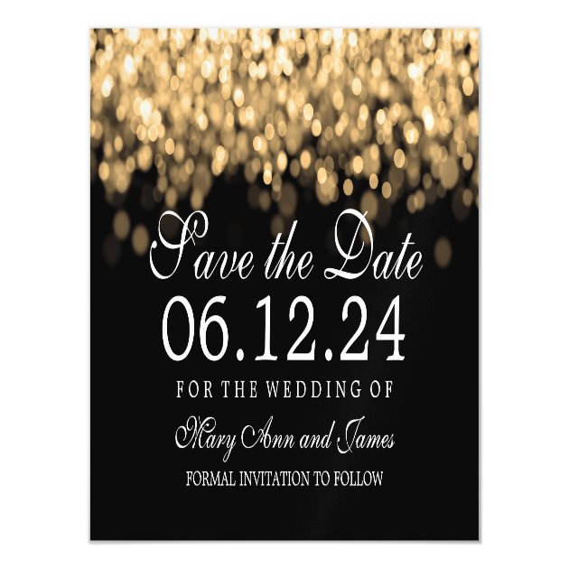 Wedding Save The Date Gold Lights Magnetic Card