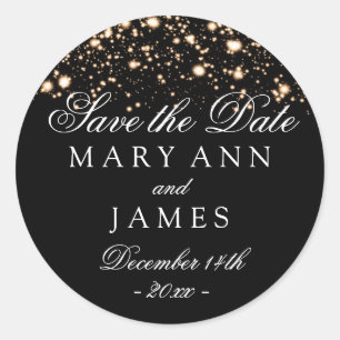 Wedding Save The Date Gold Midnight Glam Classic Round Sticker