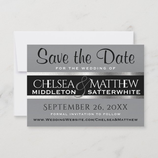 Wedding Save the Date Gray and Silver (Front)
