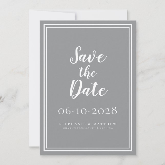 Wedding Save The Date Gray Simple Modern Script (Front)