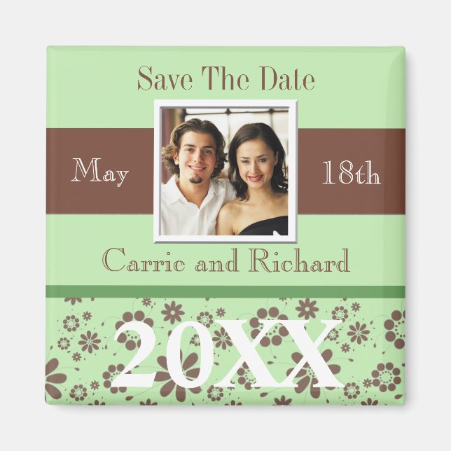 Wedding Save The Date Green Brown Photo Magnet (Front)