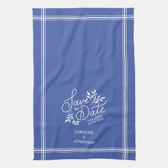 Wedding Save the Date Hand Drawn Botanical Floral Kitchen Towel (Vertical)