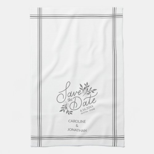 Wedding Save the Date Hand Drawn Botanical Floral  Kitchen Towel