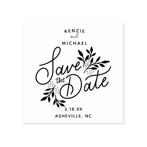 Wedding Save the Date Hand Lettered Botanical Rubber Stamp