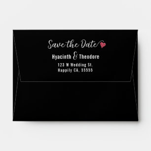 Wedding Save the Date Heart  Return Address Black Envelope