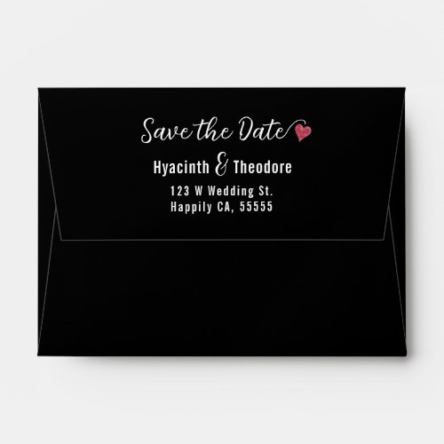 Wedding Save the Date Heart  Return Address Black Envelope