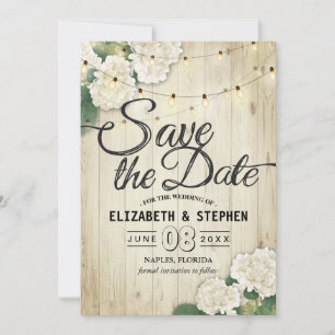 Wedding Save The Date Hydrangea String Lights Wood