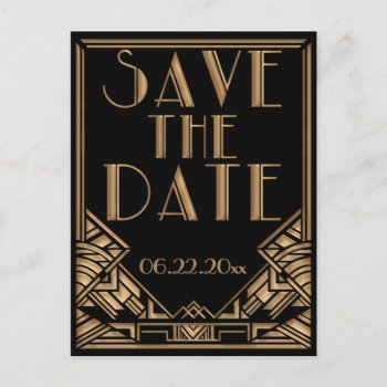 Wedding Save The Date In An Art Deco Gatsby Style Announcement Postcard by Truly_Uniquely at Zazzle
