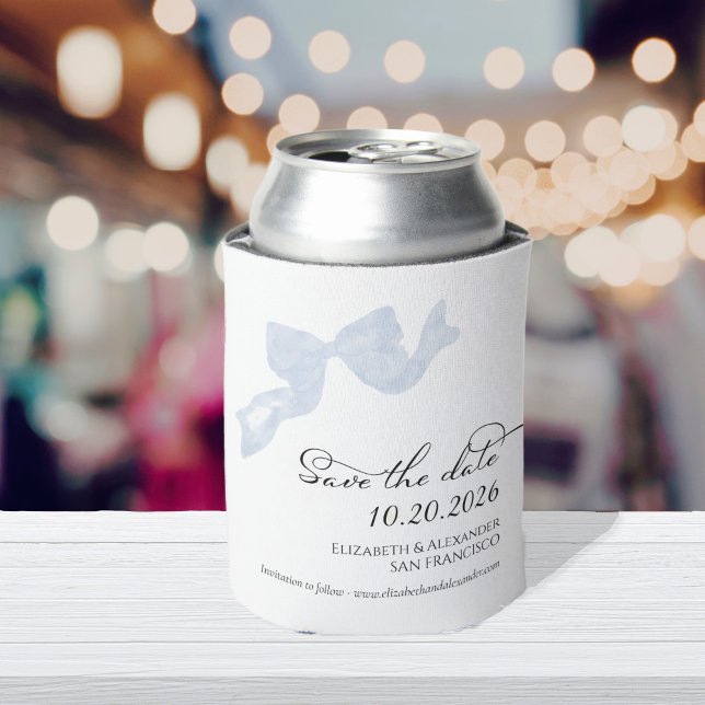 Wedding Save the Date Invitation | Blue Bow Photo Can Cooler (Creator Uploaded)