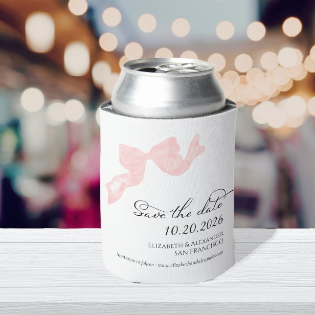 Wedding Save the Date Invitation | Pink Bow Photo Can Cooler (Creator Uploaded)