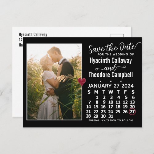 Wedding Save the Date January 2024 Calendar Photo Invitation Postcard