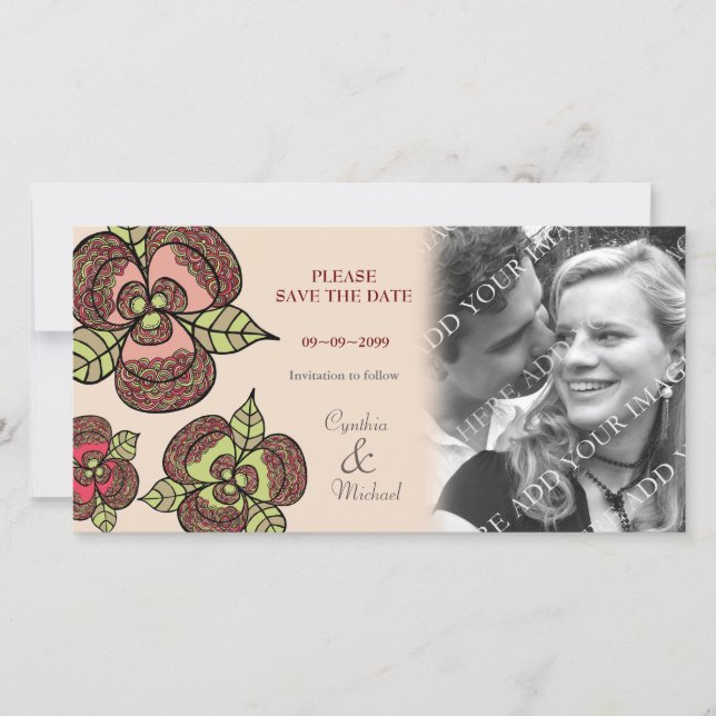 Wedding Save the Date Japanese Blooms Photo Card (Front)