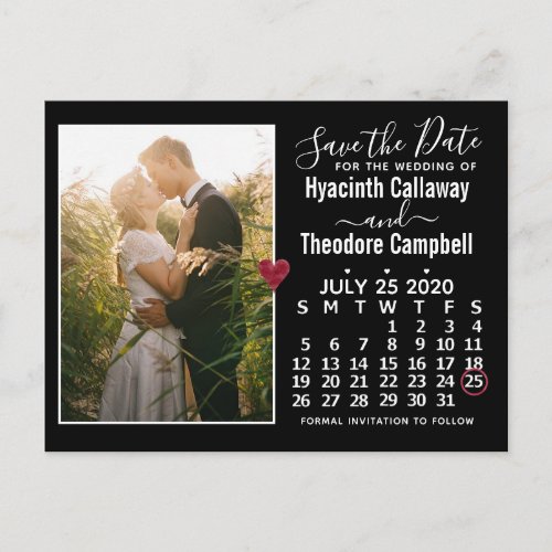 Wedding Save the Date July 2020 Calendar Photo Invitation Postcard