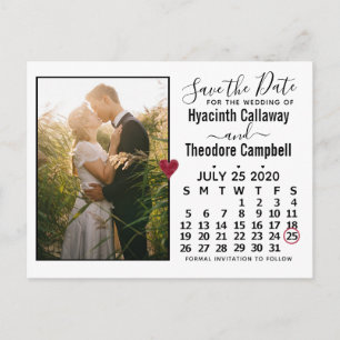 Wedding Save the Date July 2020 Calendar Photo Invitation Postcard