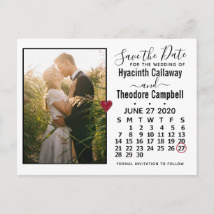 Wedding Save the Date June 2020 Calendar Photo Invitation Postcard