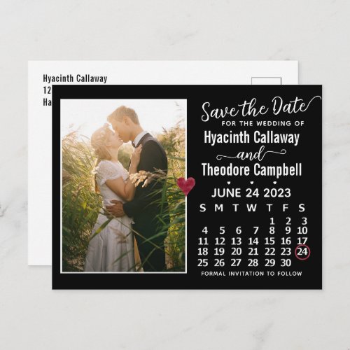 Wedding Save the Date June 2023 Calendar Photo Invitation Postcard
