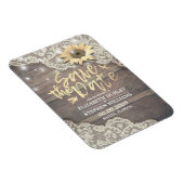 Wedding Save The Date Lace Sunflower Wood Lights Magnet (Right Side)