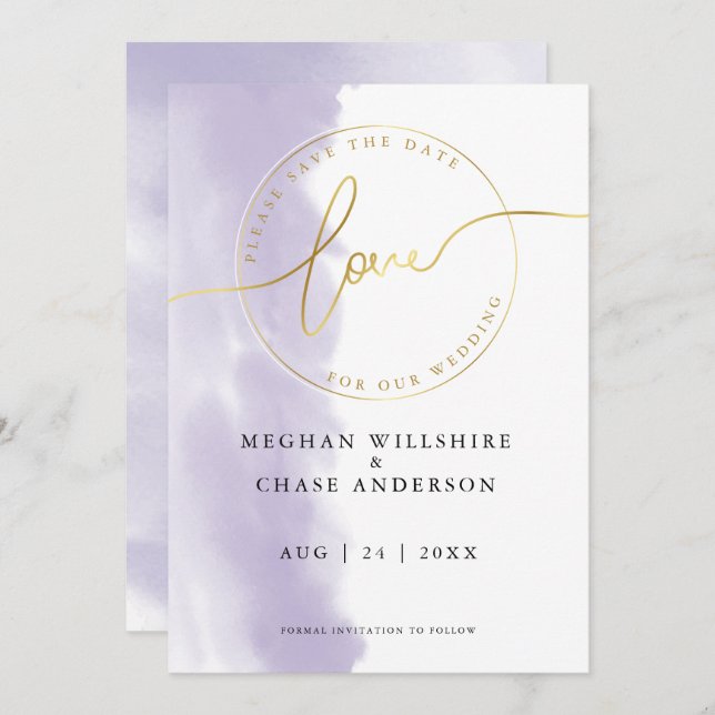 WEDDING | Save the Date Lilac Violet Watercolor Invitation (Front/Back)