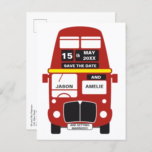 Wedding Save the Date London Bus Announcement Postcard