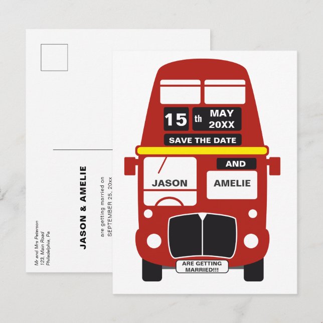 Wedding Save the Date London Bus Announcement Postcard (Front/Back)