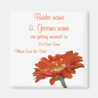 Wedding Save The Date Magnet Orange Daisy Gerbera