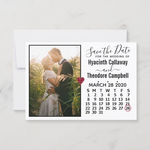 Wedding Save the Date March 2020 Calendar Photo