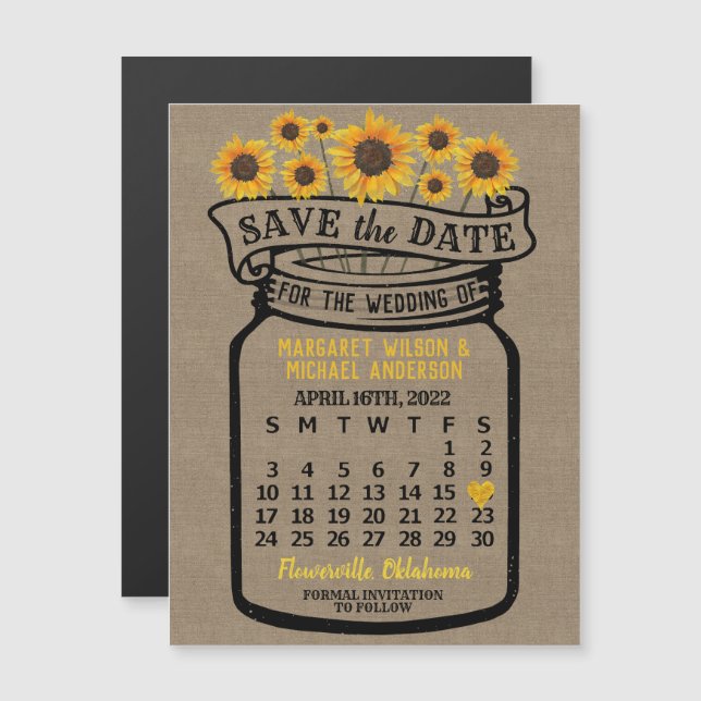 Wedding Save the Date Mason Jar Farm April 2022 Magnetic Invitation (Front/Back)