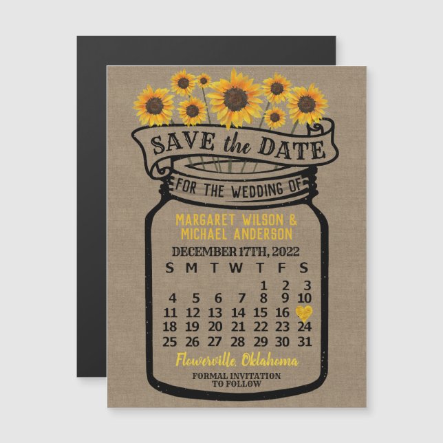 Wedding Save the Date Mason Jar Farm December 2022 Magnetic Invitation (Front/Back)