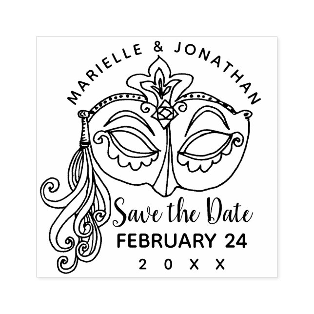 Wedding Save the Date Masquerade Mask Mardi Gras Rubber Stamp (Imprint)