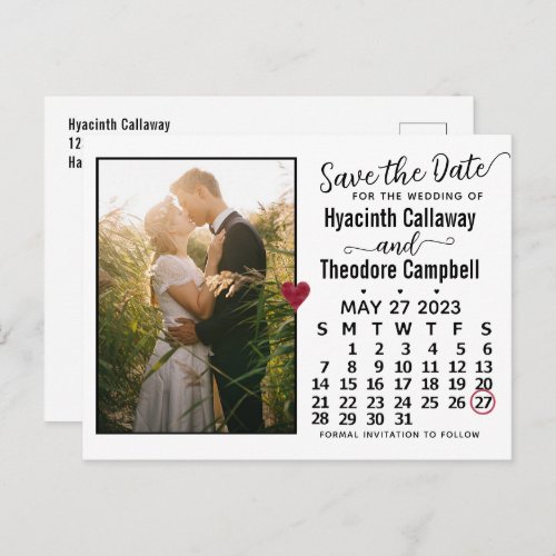 Wedding Save the Date May 2023 Calendar Photo Invitation Postcard