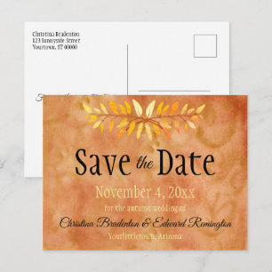 Wedding Save The Date Minimal Autumn Leaves Announcement Postcard