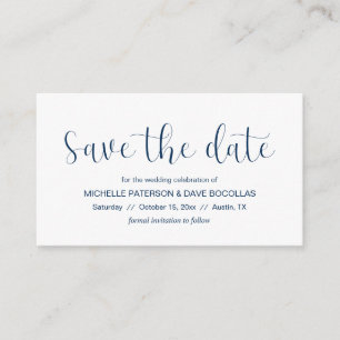 Wedding Save the date Minimal design, Navy bl font Enclosure Card