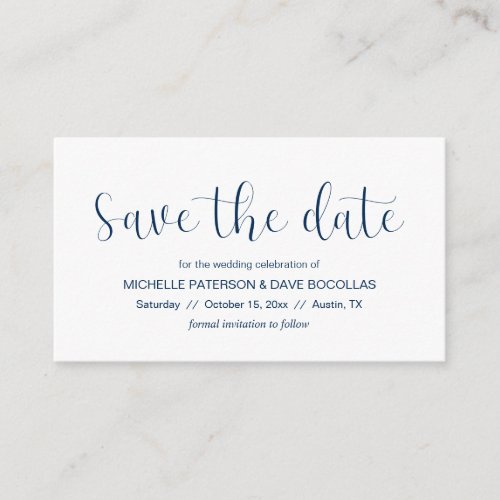 Wedding Save the date Minimal design Navy bl font Enclosure Card