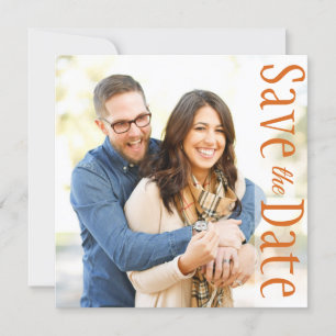 Wedding Save The Date Minimal Photo Rustic Leaves Announcement