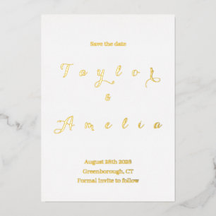 Wedding Save the Date Minimal Real Gold Foil Invitation