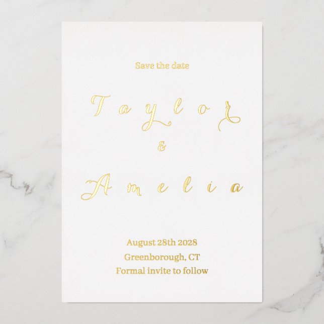 Wedding Save the Date Minimal Real Gold Foil Invitation (Front)