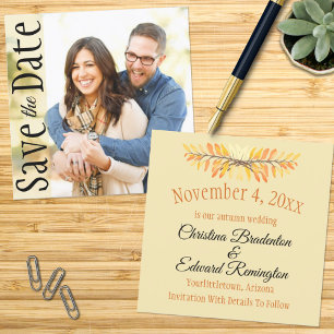 Wedding Save The Date Minimal Rustic Leaves Photo Announcement