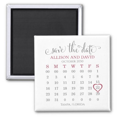 Wedding Save the Date Minimalist Calendar 5 Rows  Magnet