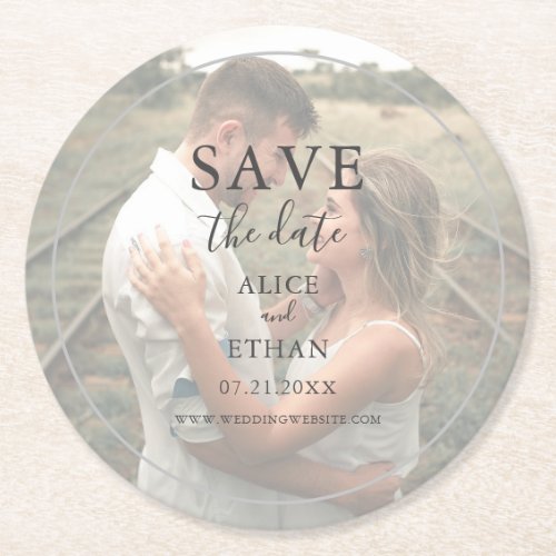Wedding Save The Date Minimalist Photo Square Pape Round Paper Coaster