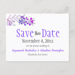 Wedding Save The Date Minimalist Purple Berries Announcement Postcard