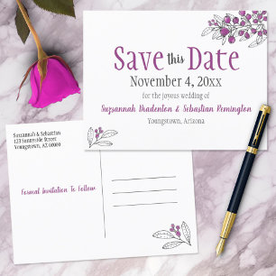 Wedding Save The Date Minimalist Purple Berries Announcement Postcard