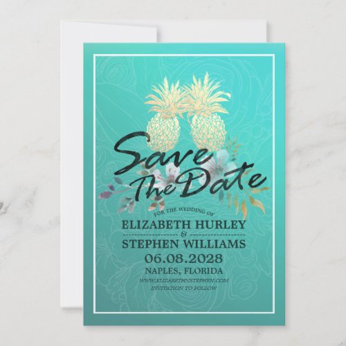 Wedding Save The Date Modern Gold Pineapple Couple